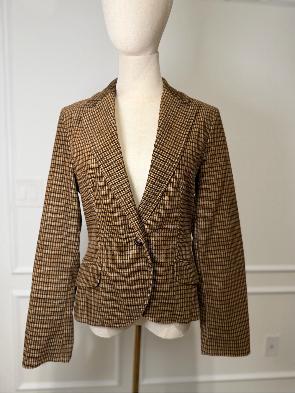 Zara Women's Brown Houndstooth Blazer Jacket